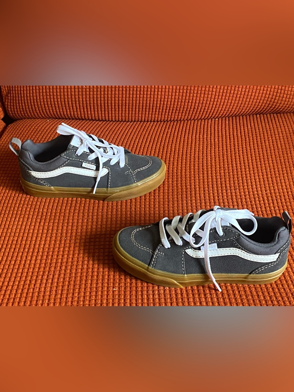 Vans Filmore Kids Suede Sneakers with White Stripe and Gum Sole